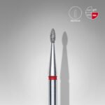 Punta diamantata goccia, colore rosso, diametro 1,6 mm / lunghezza punta 4 mm