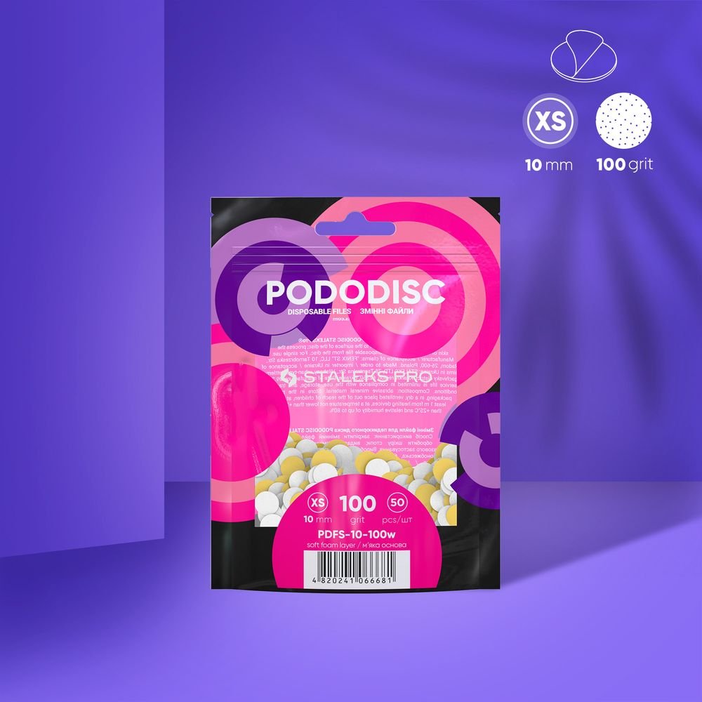 PDFS-10-100w_im1 Ricambi su base morbida per il disco per pedicure PODODISC STALEKS PRO XS, grana 100 (50 pz.), colore bianco - immagine 1