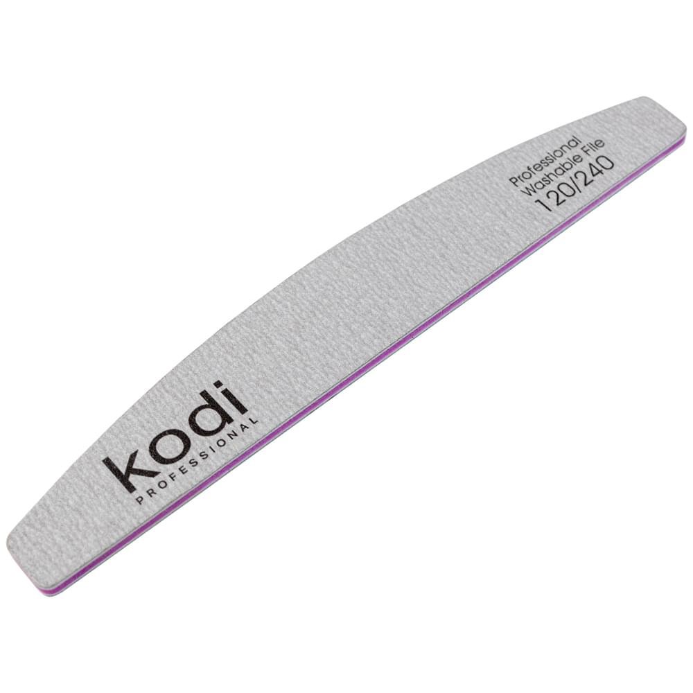 №98-120-240-1000x1000 Lima Unghie _98 a Forma di "Crescente", colore: grigio, elementi laterali: viola, dimensioni: 178*28*4 mm, con logo Kodi Professional - immagine 1